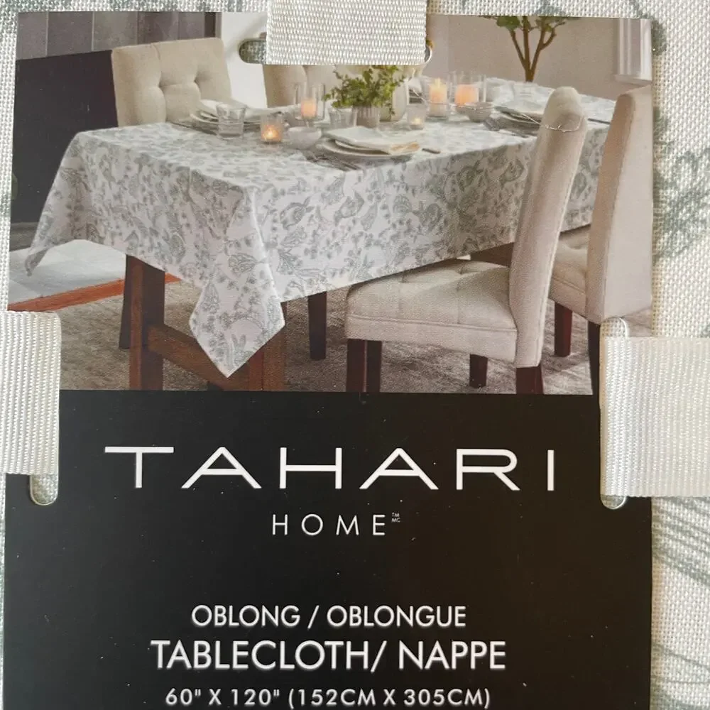 Tahari Floral Bunny Tablecloth 60x120 Sage Green & White Easter Decor NEW